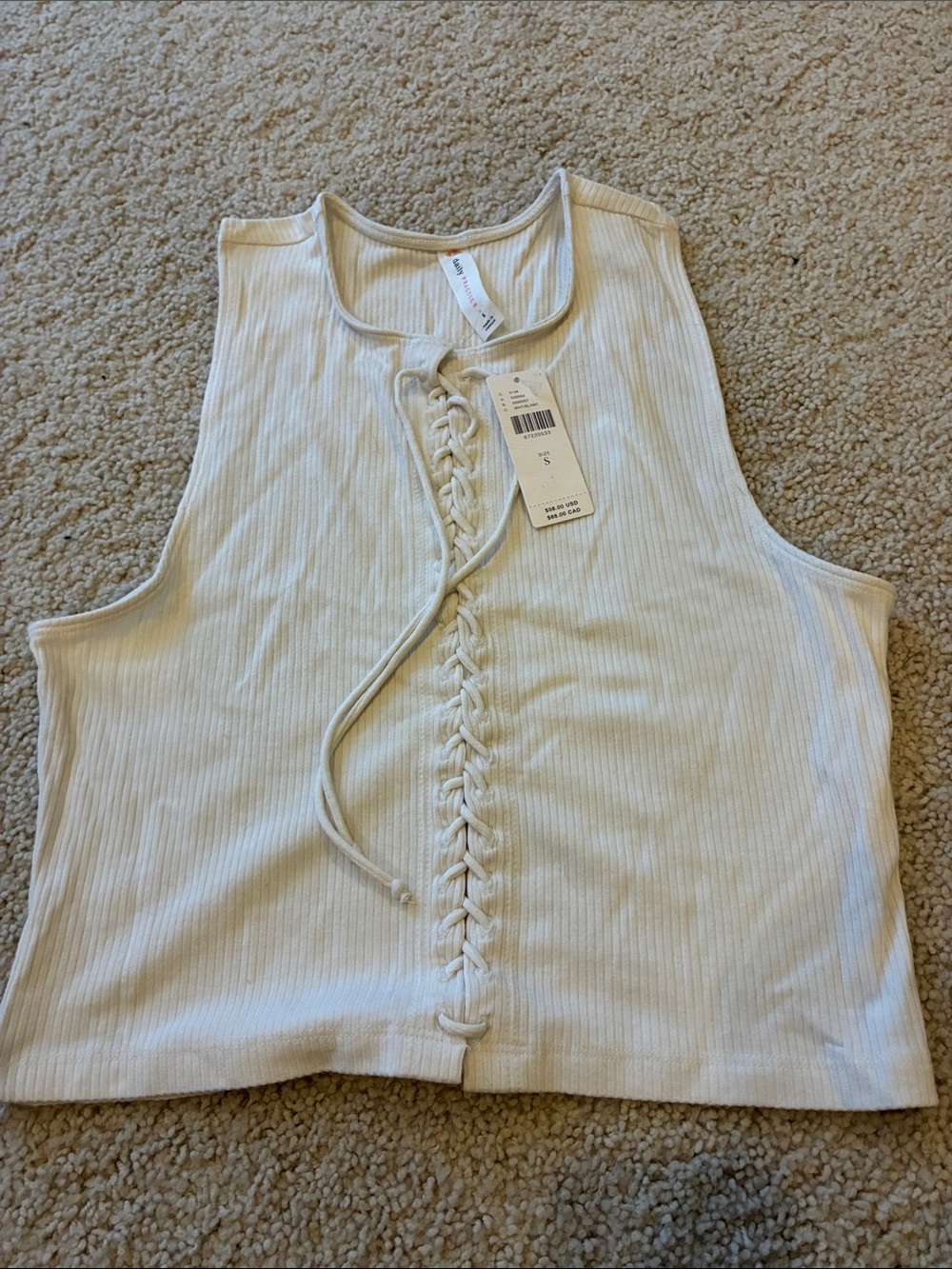 NWT Ribbed Lace-Up Tank Top - Cream